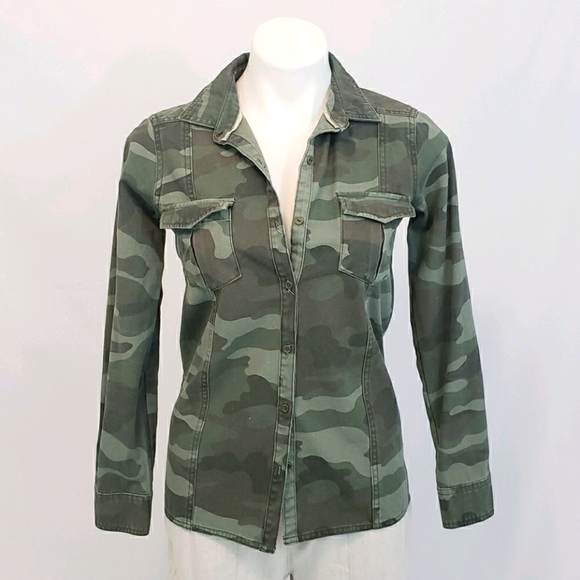 Elodie Camouflage Button Down Shirt Jacket Green 100% Cotton - Picture 1 of 8